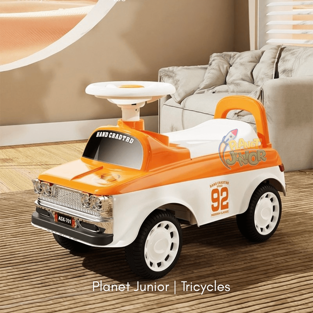 Vintage Car Style Kids Ride-On with Lights & Steering Wheel