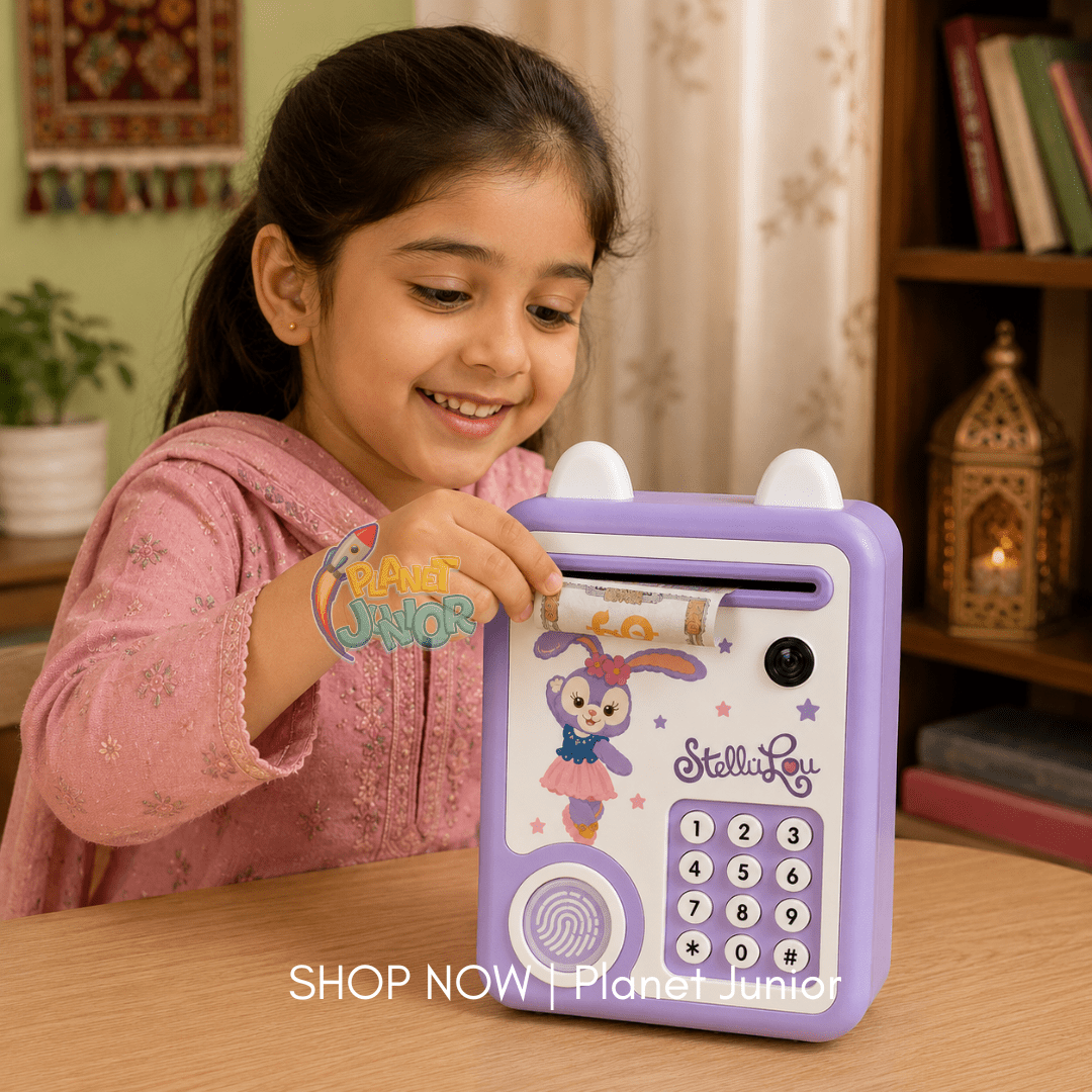 Stella Mini ATM Bank with Fingerprint & Password Unlock, Music & Automatic Banknote Rolling
