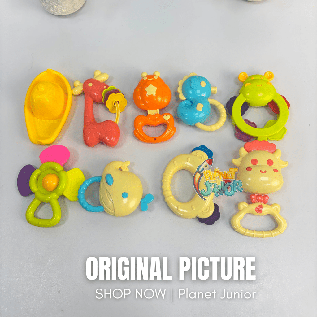 Baby Bottle Rattle & Teether Toy Set with Colorful Animal Designs