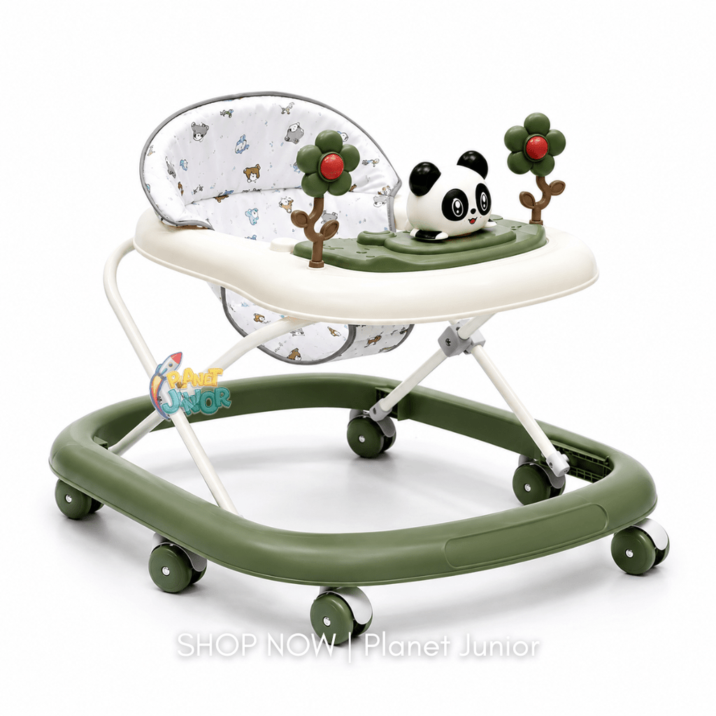 Panda with Twin Rotating Flowers Foldable Baby Walker with Activity Tray