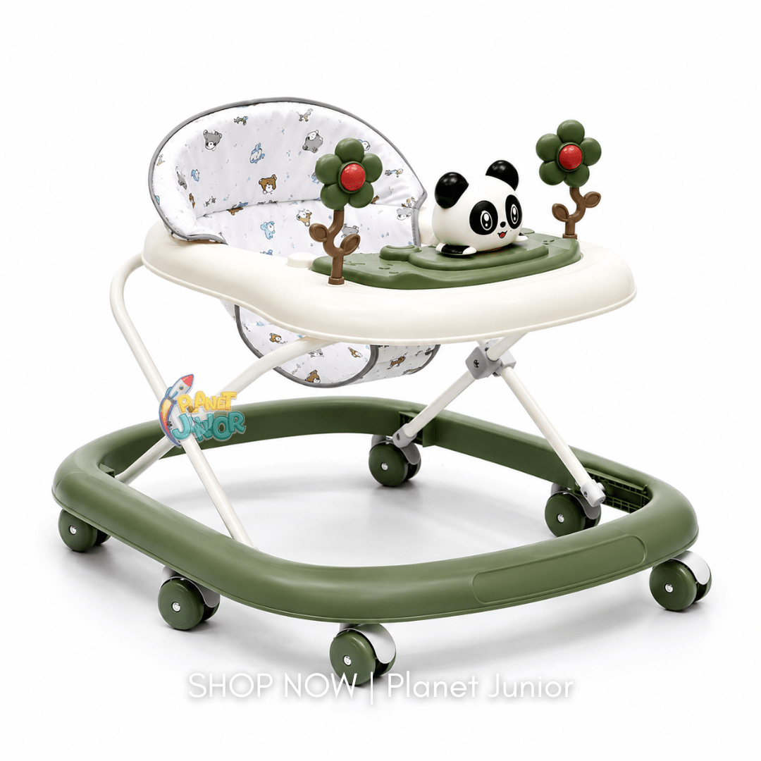 Panda with Twin Rotating Flowers Foldable Baby Walker with Activity Tray
