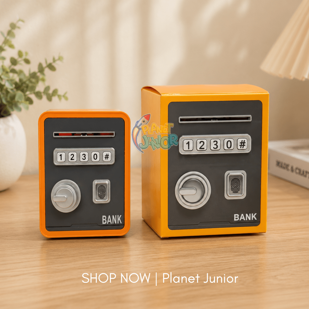 Password Safe ATM Key Styled Money Bank for Kids with Fingerprint Unlock