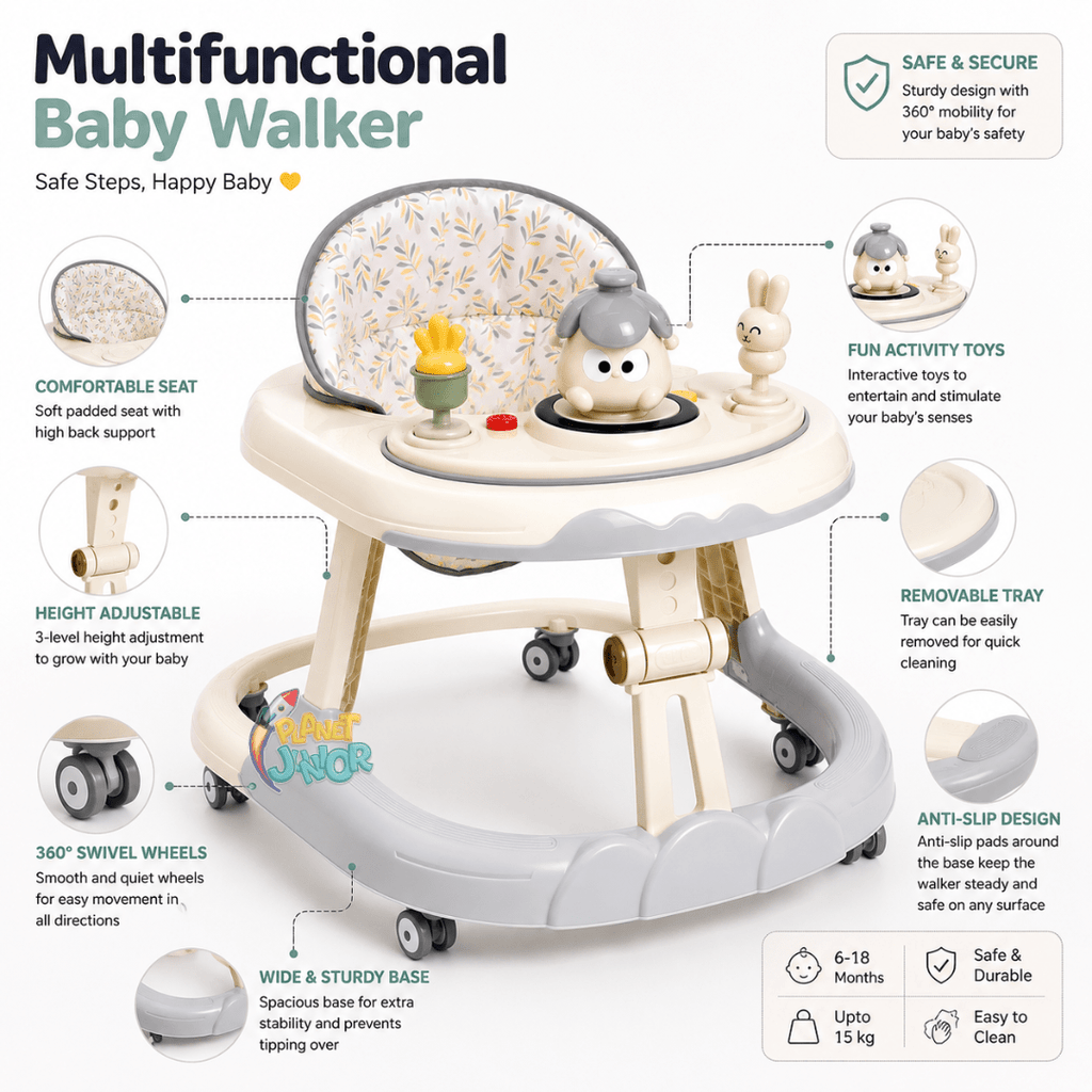 Premium Foldable Baby Walker with Animal Activity Tray