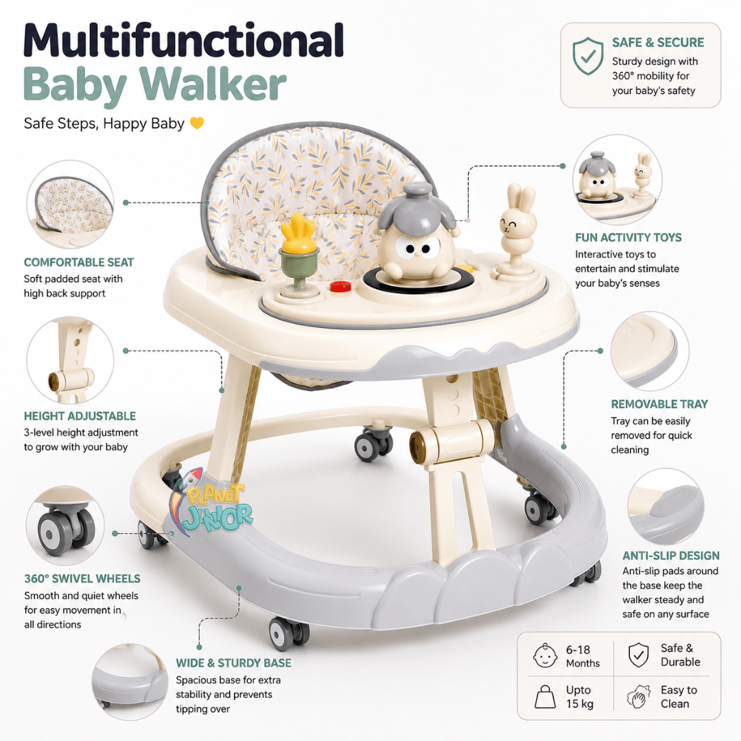 Premium Foldable Baby Walker with Animal Activity Tray
