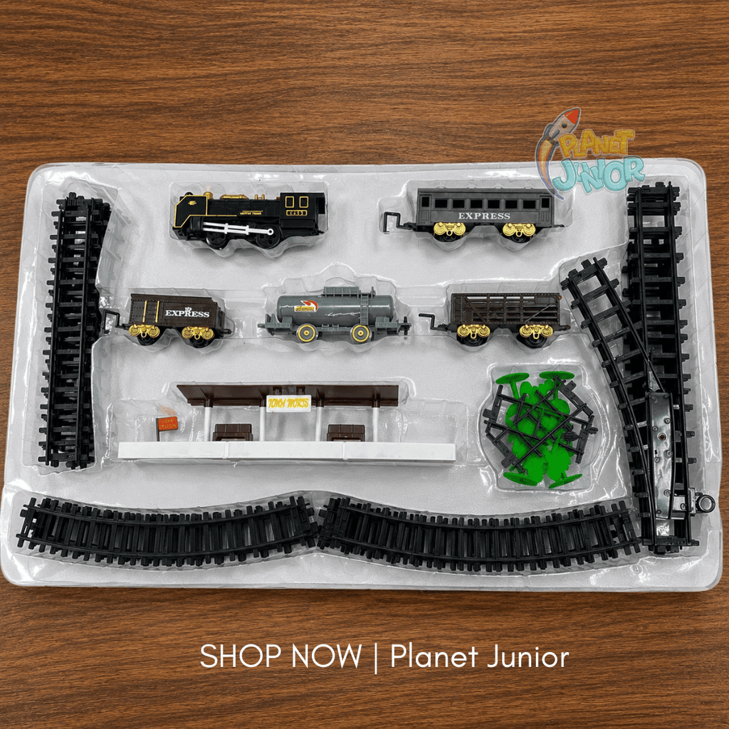 Classic Vintage Railway Train Set with Large Track, Lights & Sound