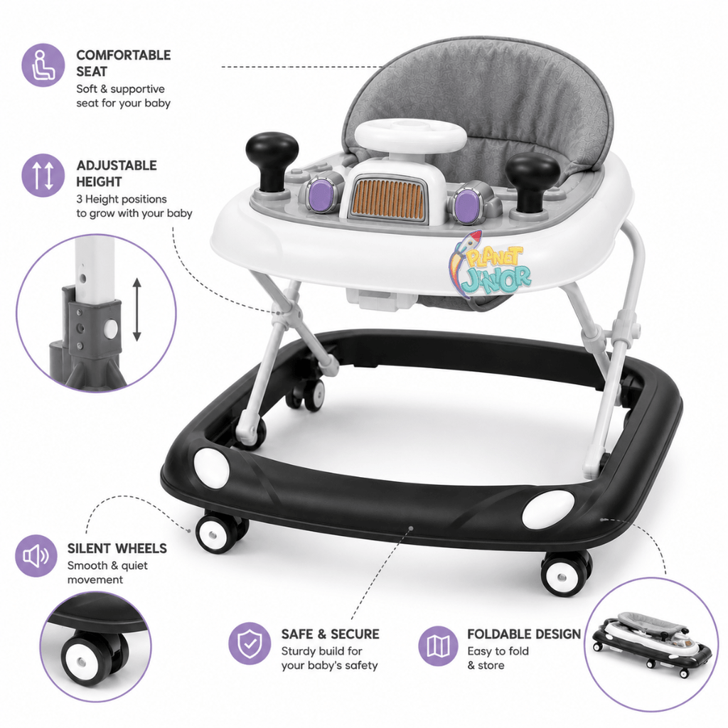 Foldable Baby Learning Walker with Comfort Seat & Activity Tray