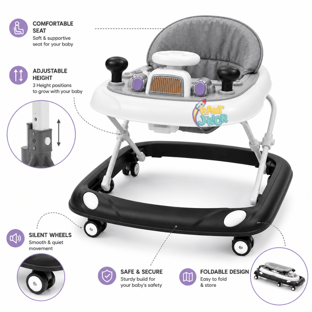 Foldable Baby Learning Walker with Comfort Seat & Activity Tray
