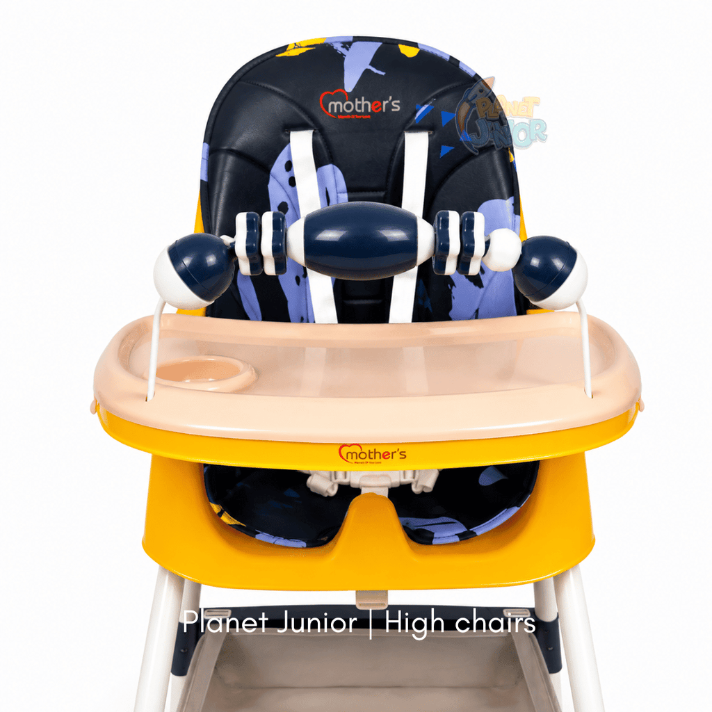 MotherCare Baby Feeding High Chair with Toy Bar - Blue & Yellow