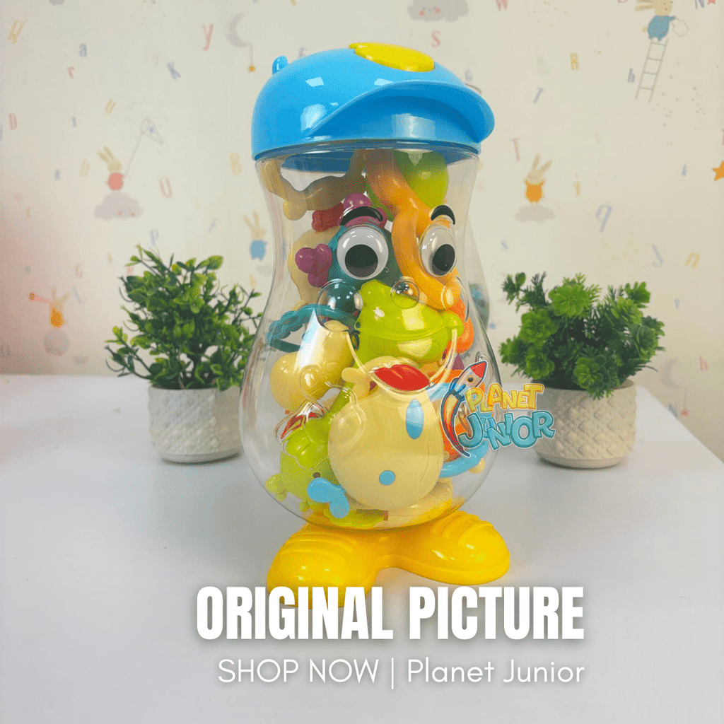 Colorful Baby Rattle & Teether Toy Set with Character Storage Container