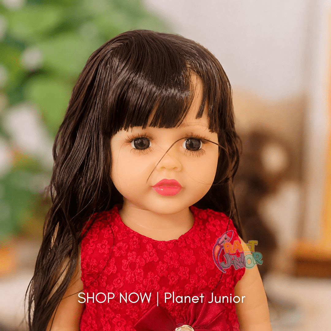 Beautiful Long Hair Girl Doll with Elegant Red Dress & Gift Box