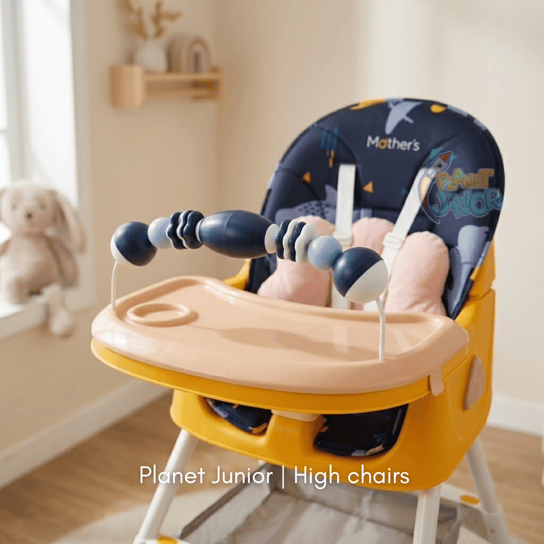 MotherCare Baby Feeding High Chair with Toy Bar - Blue & Yellow