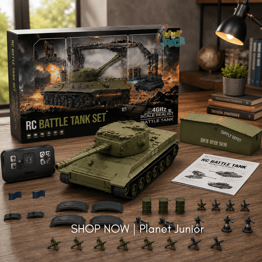 1:64 Mini RC Battle Tank Set with Battlefield Playset