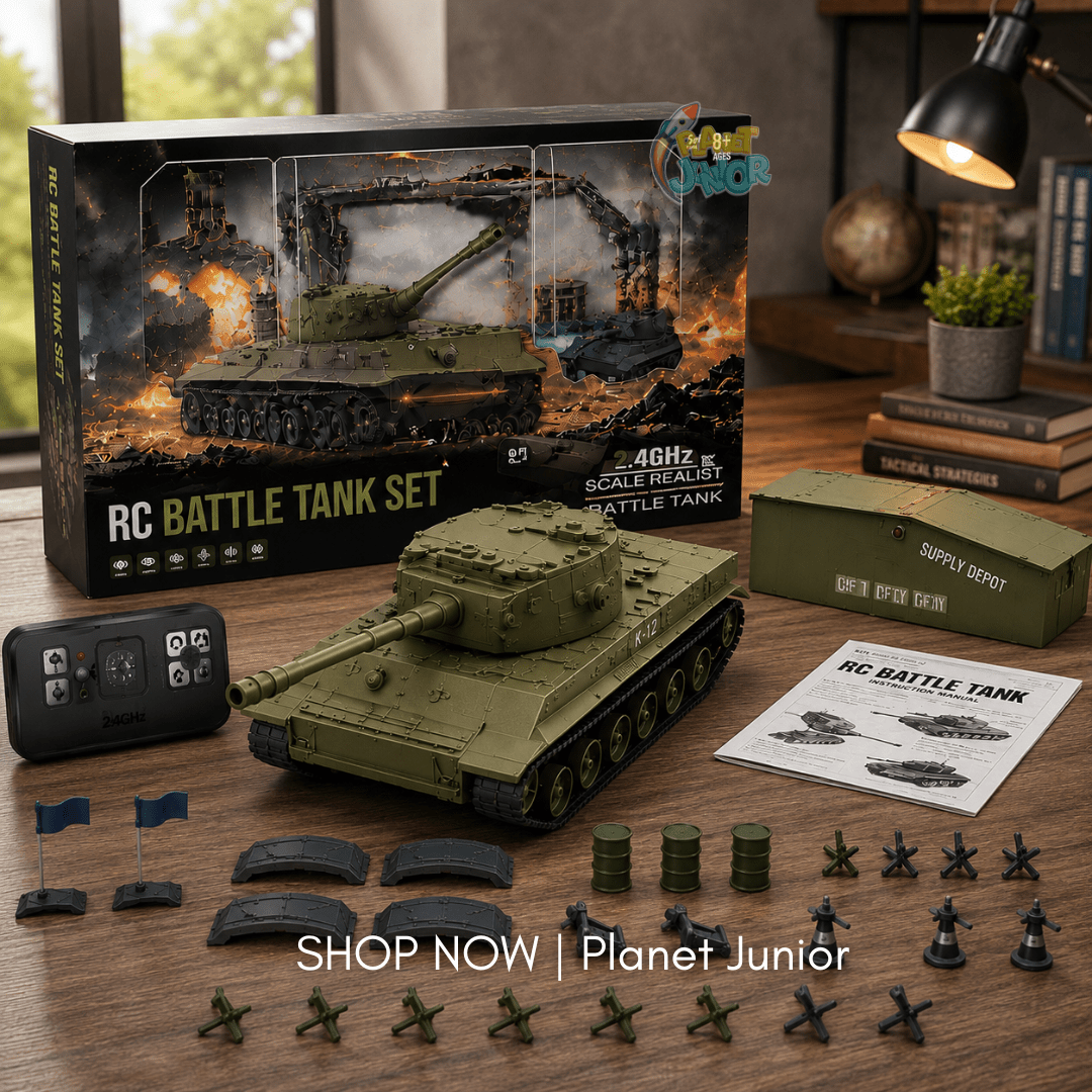 1:64 Mini RC Battle Tank Set with Battlefield Playset