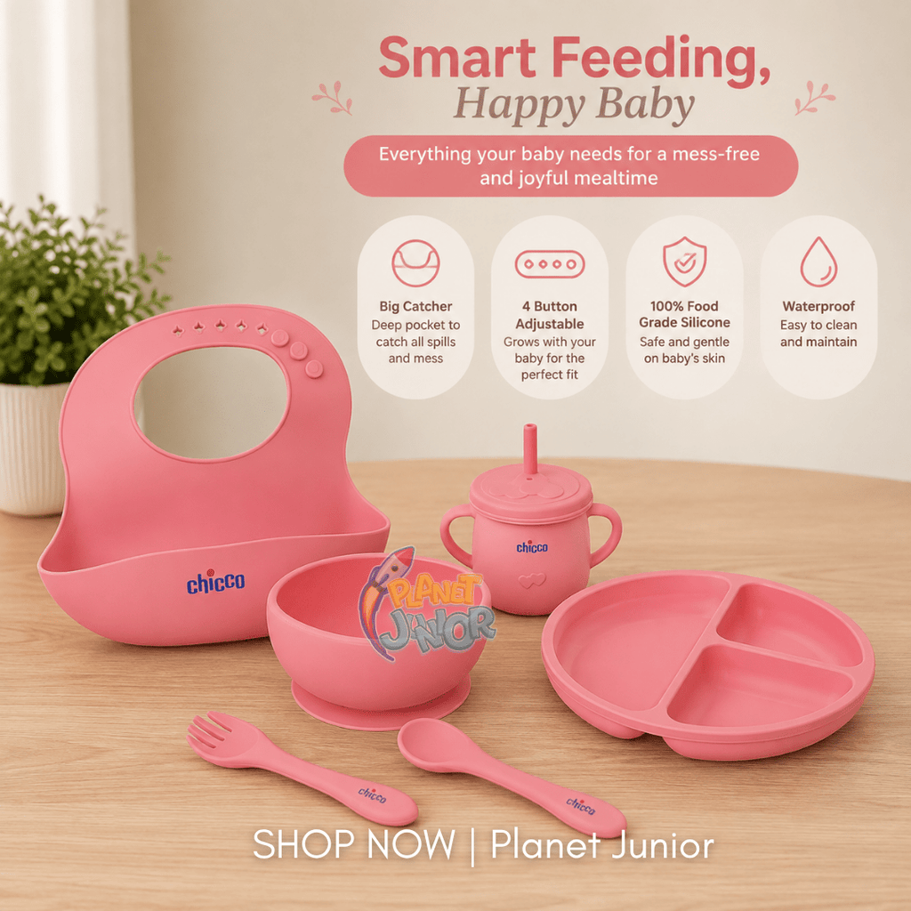 Chicco Premium Silicone Baby Feeding Tableware Set with Bib, Plate, Bowl & Cup