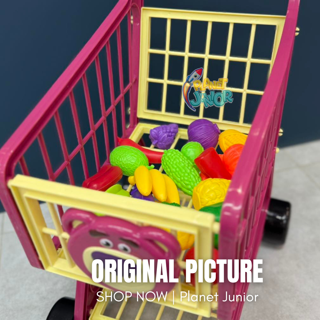 Kids Pretend Play Shopping Cart with Grocery Accessories