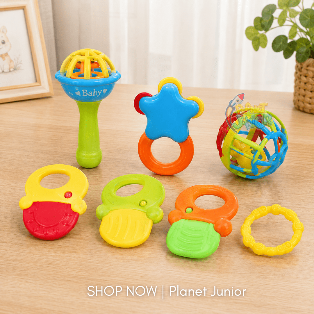 7-Piece Baby Rattle & Teether Set with Soft Textured Designs