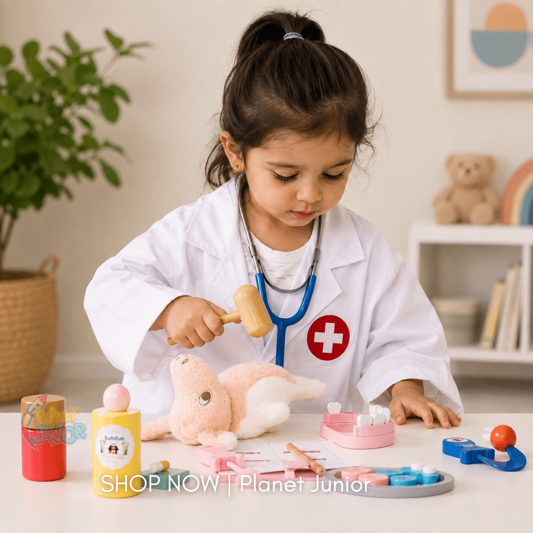 Wooden Doctor & Dentist Pretend Play Kit with Carry Bag for Kids