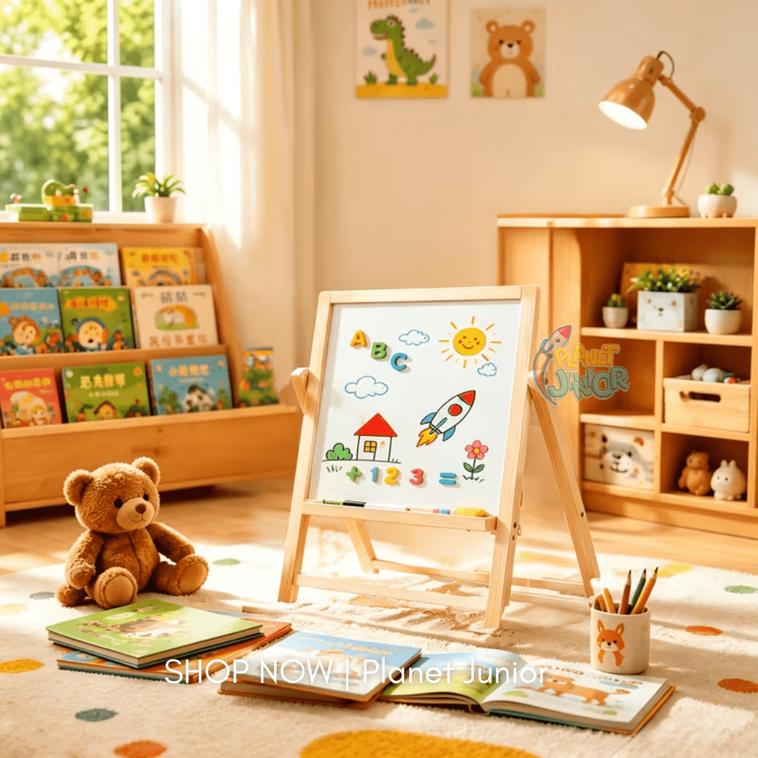 Wooden Double-Sided Drawing Board with Magnetic Letters & Numbers for Kids
