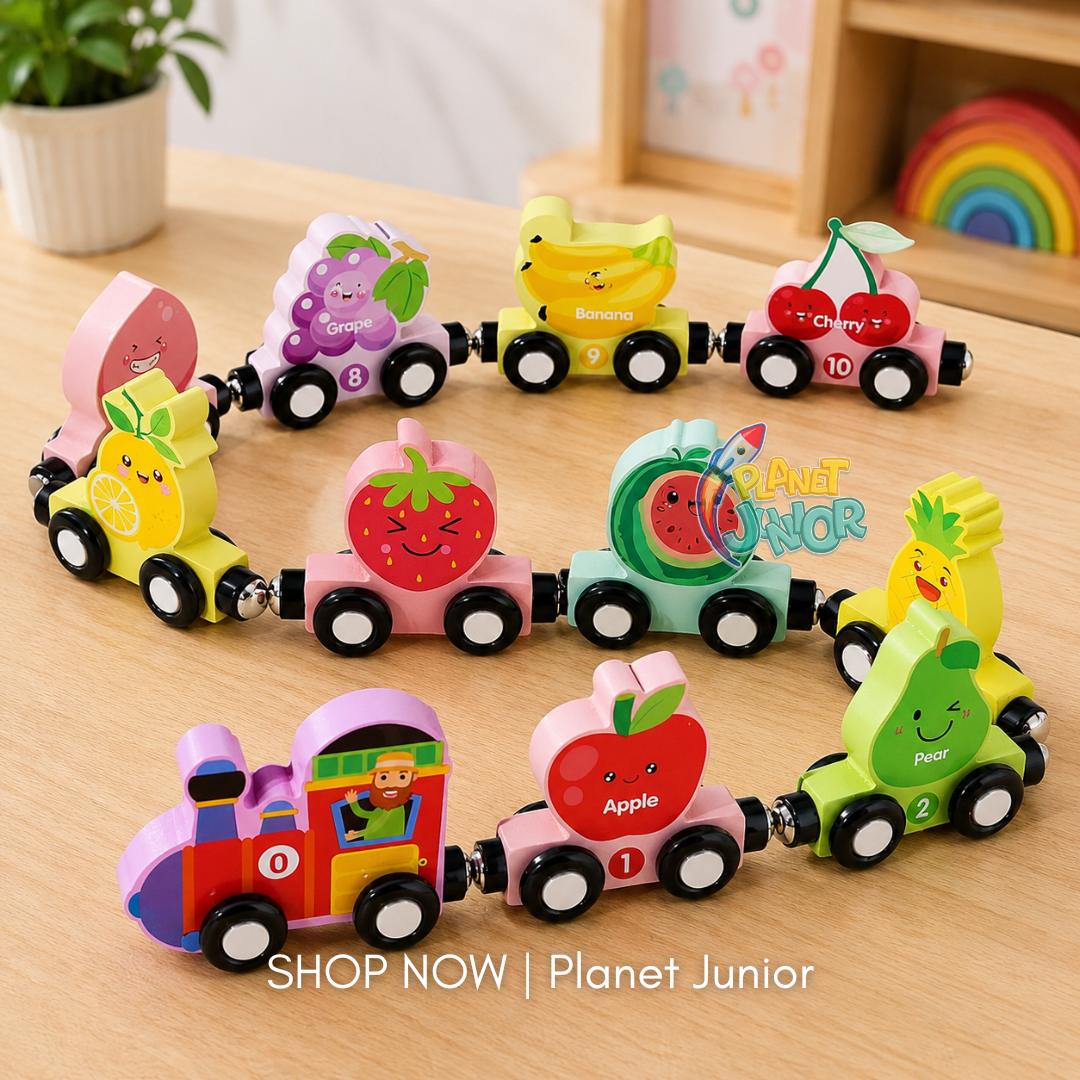 Wooden Magnetic Fruit Train – Number, Color & Fruit Learning Toy
