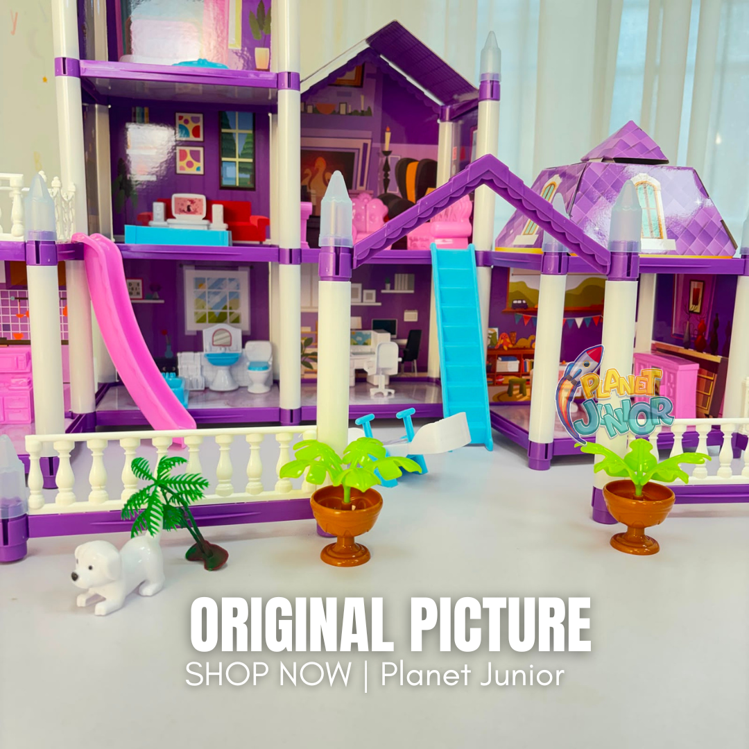 Luxury 3-Story Dollhouse Playset with Furniture & Balcony Design