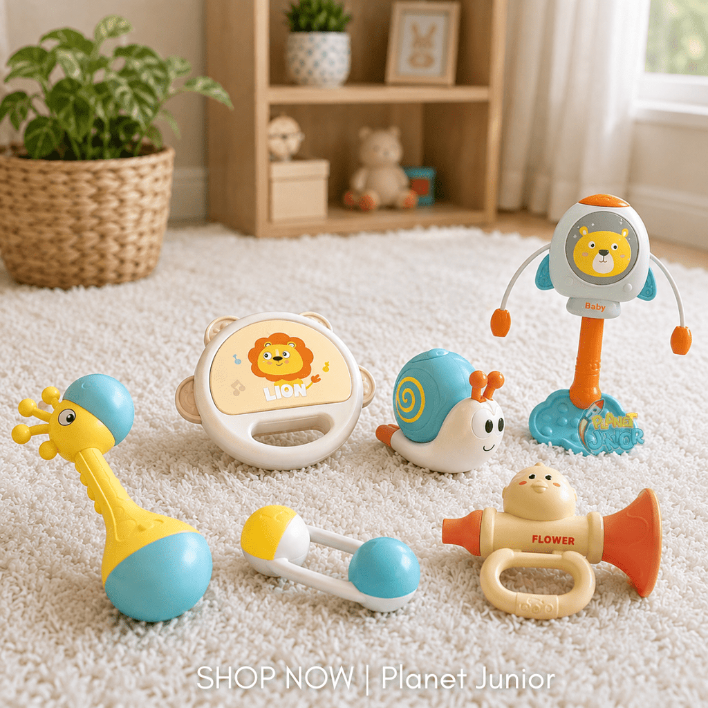 5-Piece Cartoon Musical Baby Rattle & Teething Gift Box