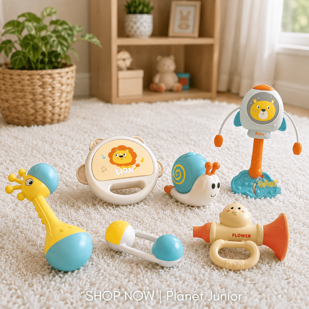 5-Piece Cartoon Musical Baby Rattle & Teething Gift Box