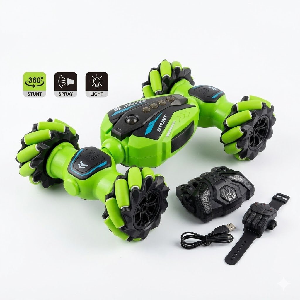 4WD Spray Stunt RC Car with Mecanum Wheels, Lights & 2.4GHz Control