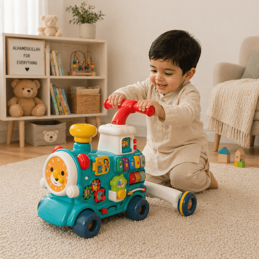 5-in-1 Musical Activity Ride On Train Walker – Light & Spray Feature