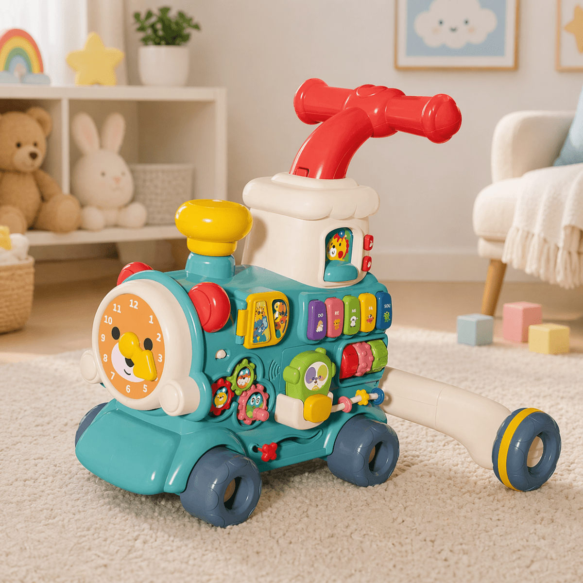 5-in-1 Musical Activity Ride On Train Walker – Light & Spray Feature