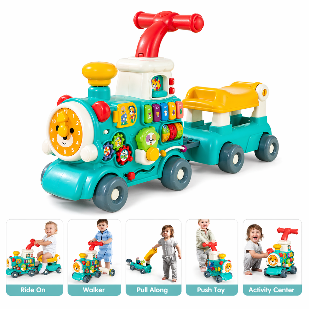 5-in-1 Musical Activity Ride On Train Walker – Light & Spray Feature