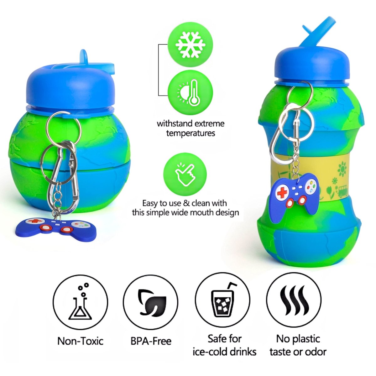 Collapsible Silicone Water Bottle for Kids – Foldable Leakproof Travel Bottle | 500–600ml
