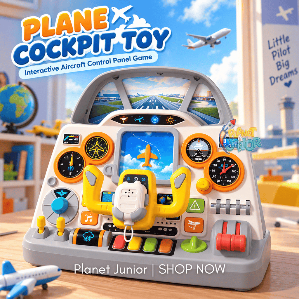 Interactive Airplane Cockpit Toy for Kids – Pretend Flight Simulator with Sounds, Headphones & Interactive Controls