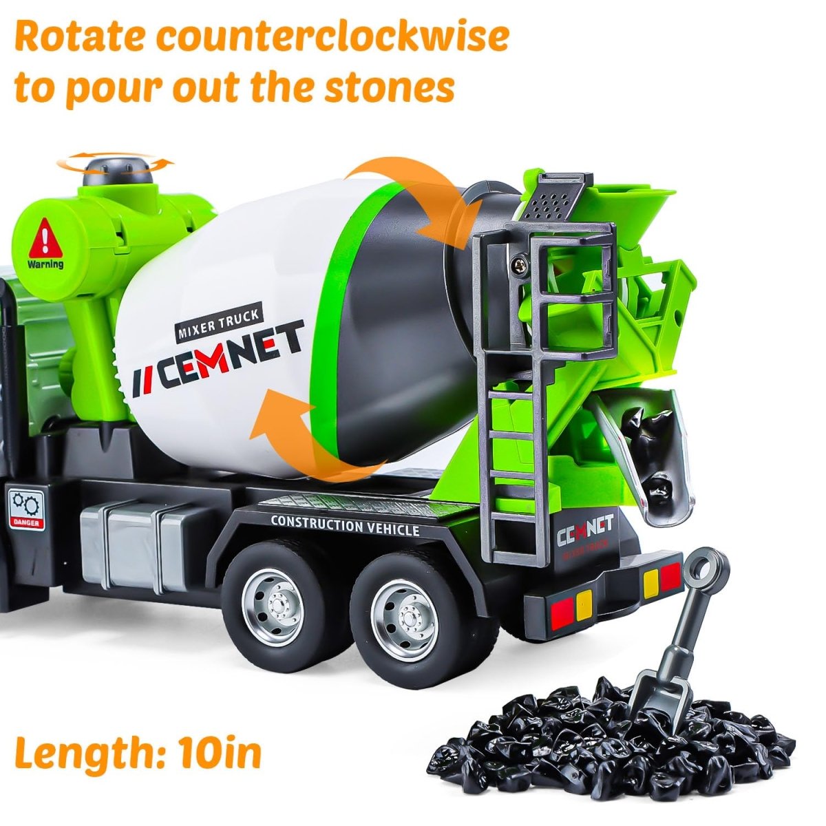 Diecast Cement Mixer Truck with Rotating Drum and Realistic Load & Pour Function