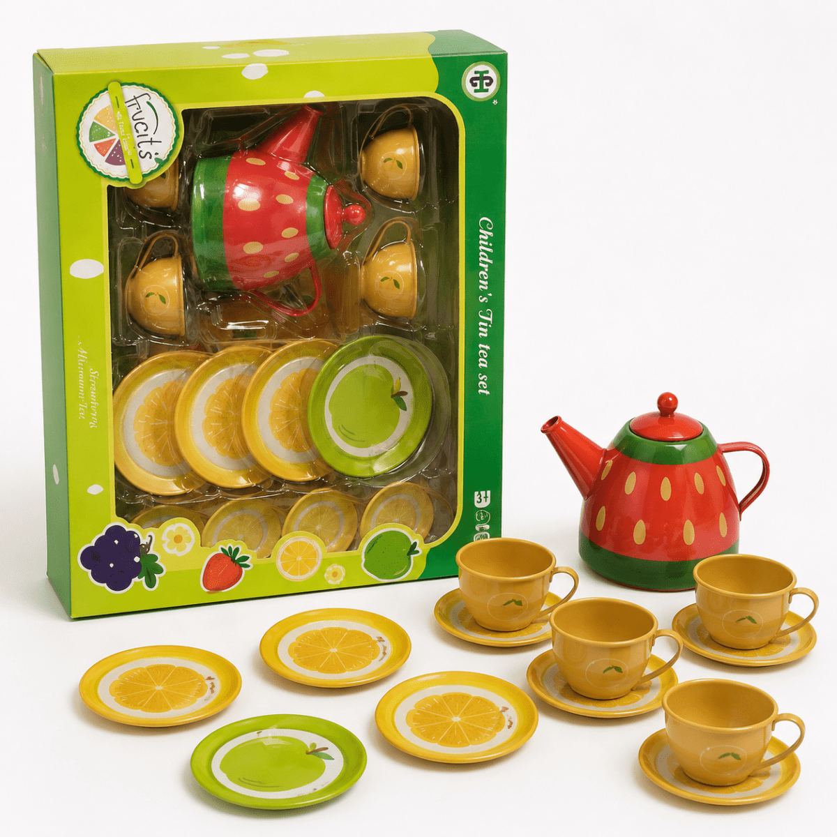 Fruity Metal Tea Set – 14 Pcs Kids Pretend Kitchen Play Set