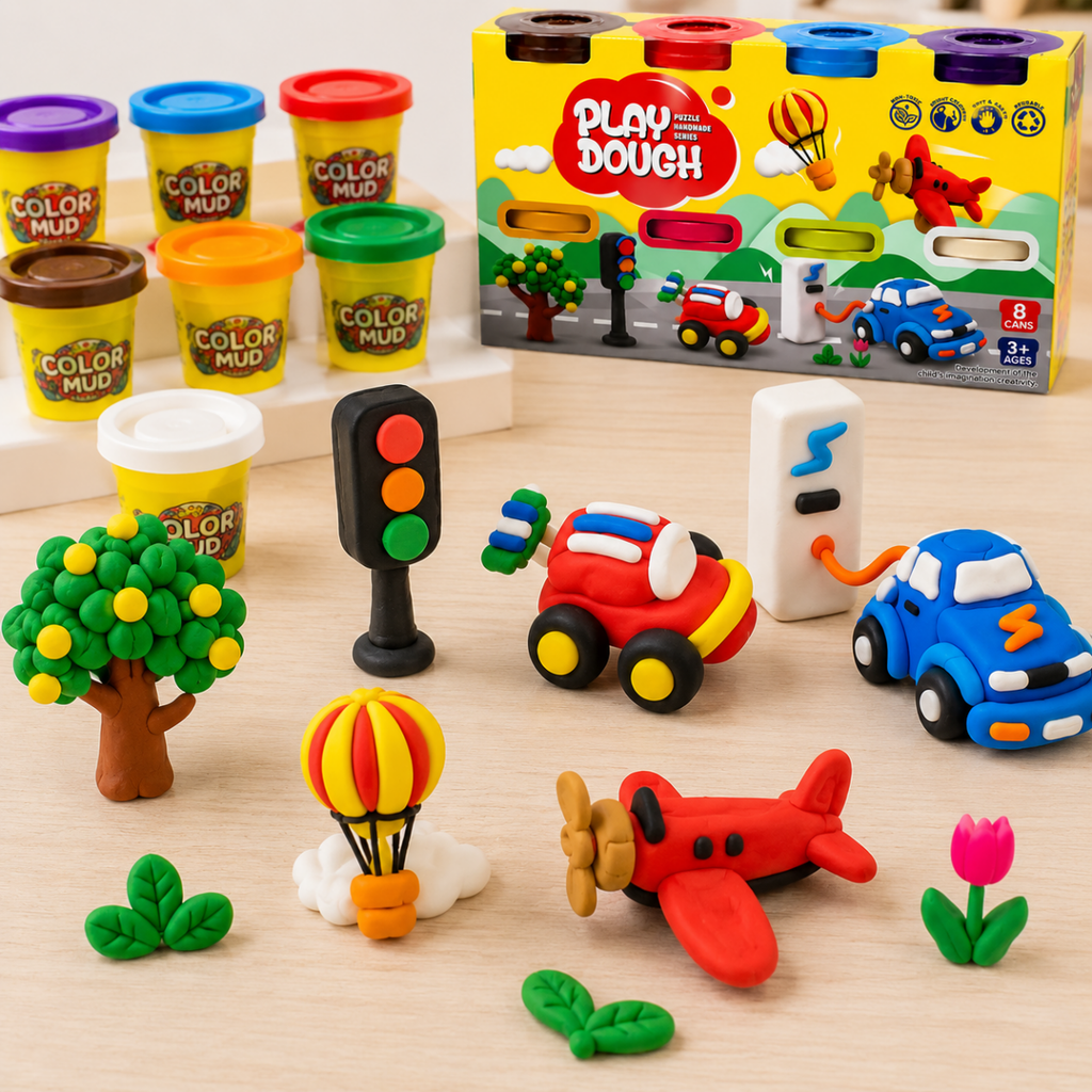 Colorful Play Dough Extruder Set with 8 Dough Tubs & Creative Shape Press Machine for Kids
