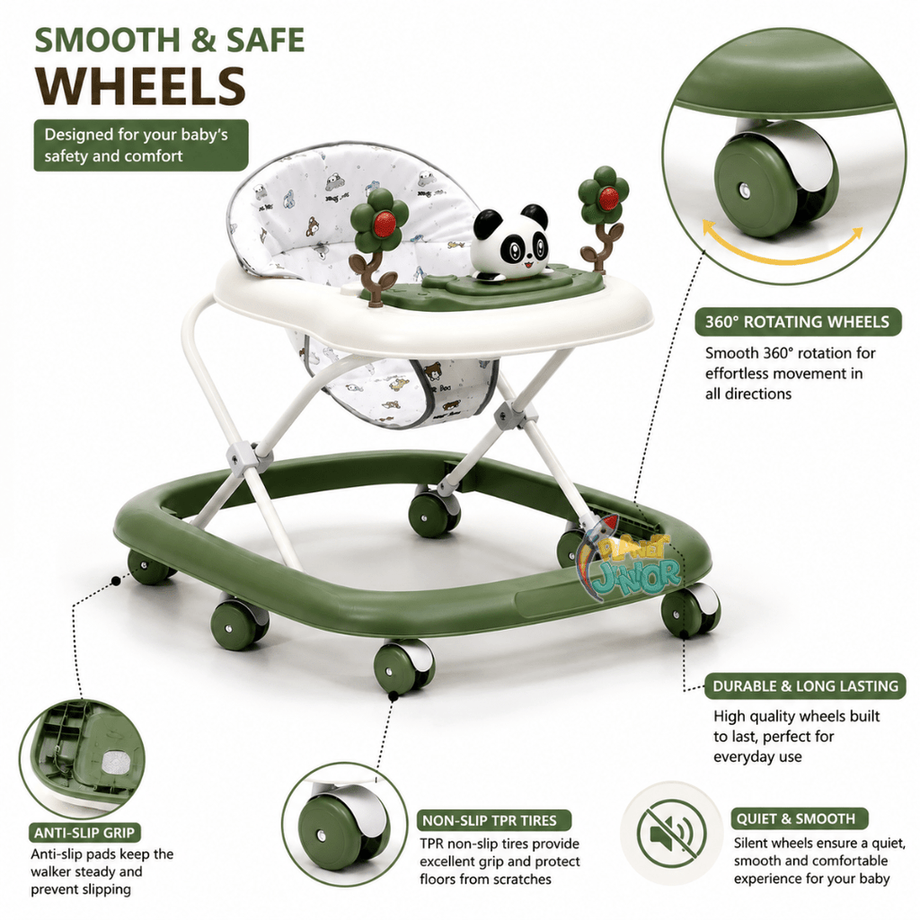 Panda with Twin Rotating Flowers Foldable Baby Walker with Activity Tray