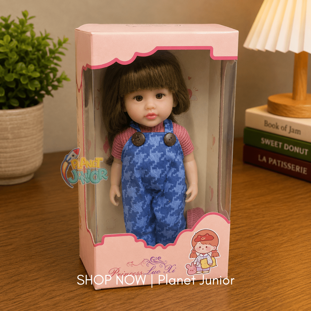 Adorable Fashion Girl Doll with Blue Overalls & Long Hair