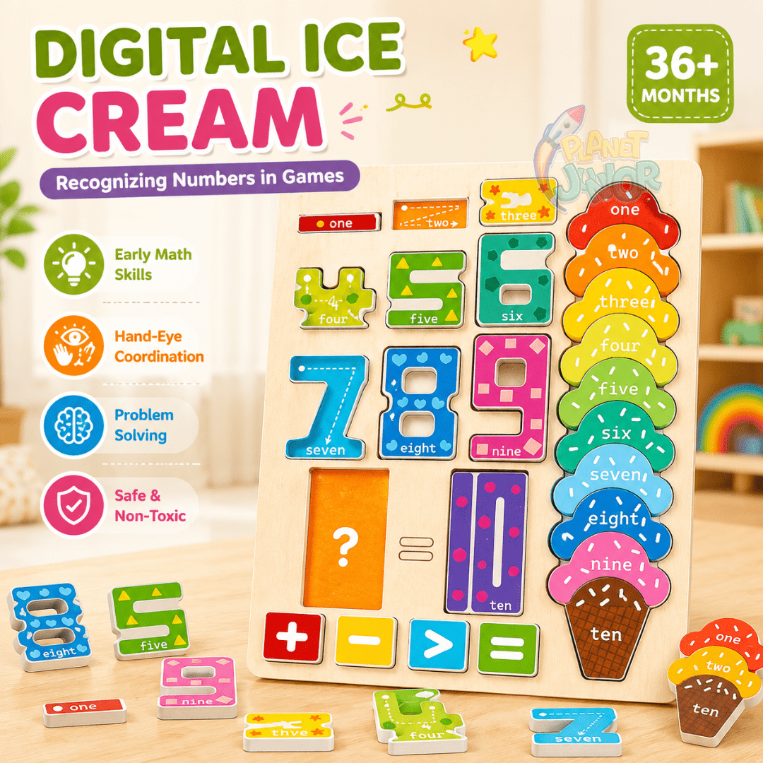 Wooden Number & Ice Cream Counting Puzzle Board for Kids