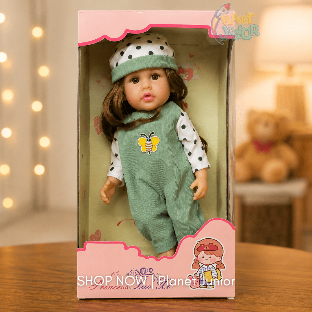 Cute Long Hair Fashion Doll with Green Jumpsuit & Cap for Kids
