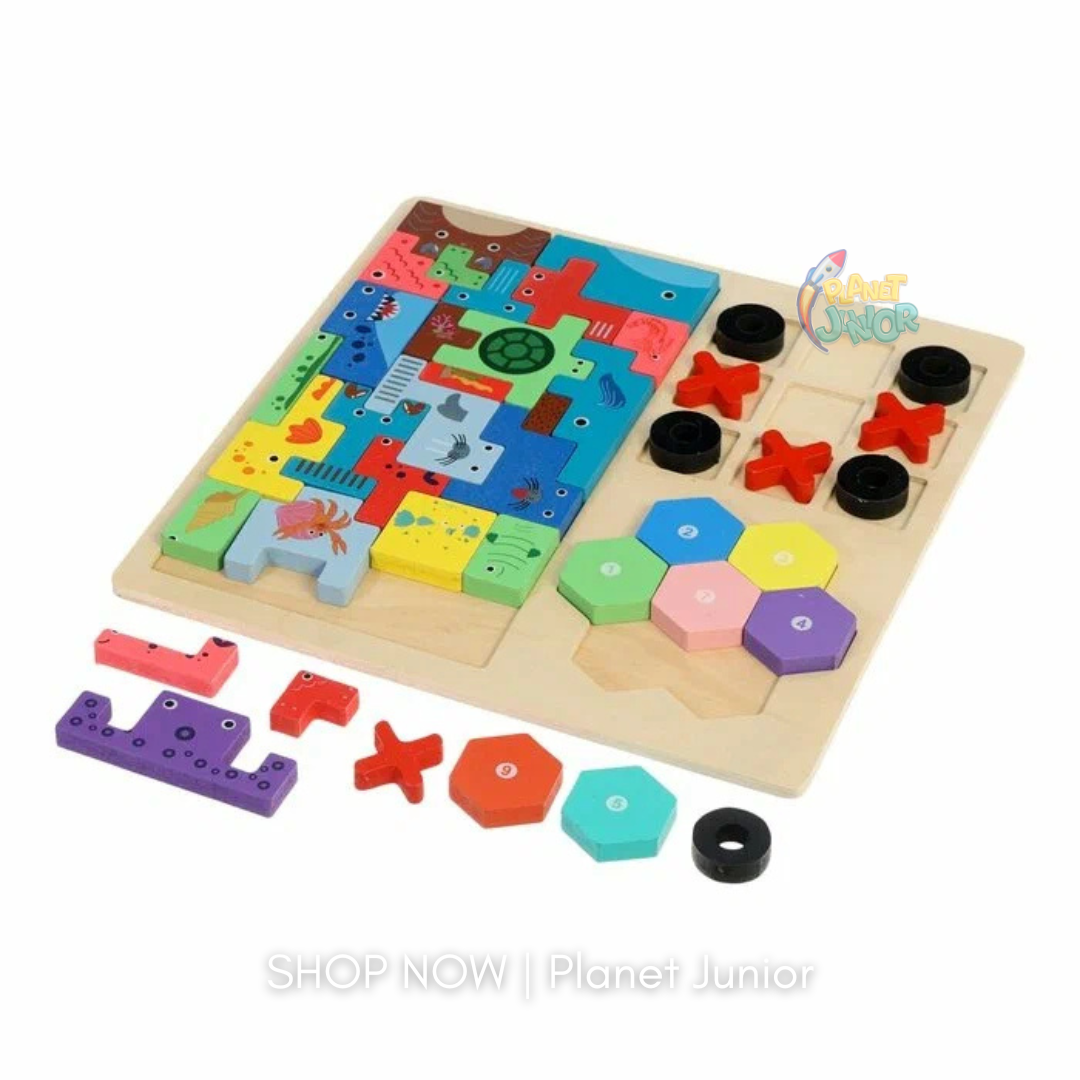 Wooden Tetris Puzzle 4-in-1 Educational Learning Board