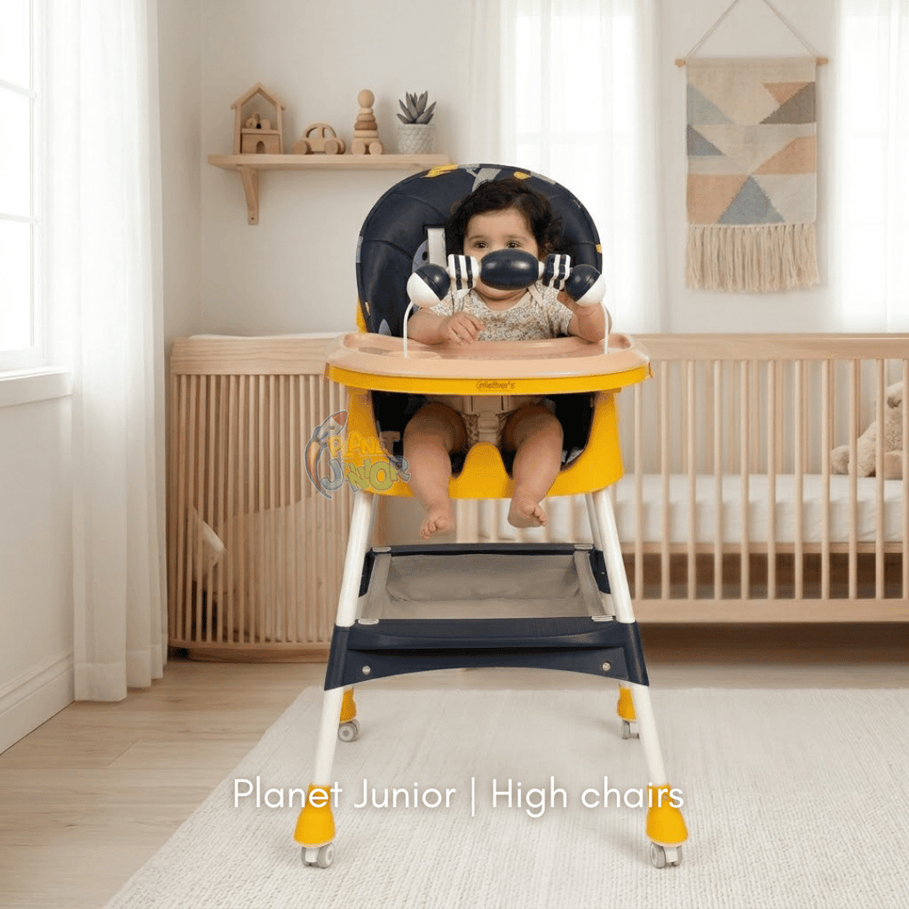 MotherCare Baby Feeding High Chair with Toy Bar - Blue & Yellow