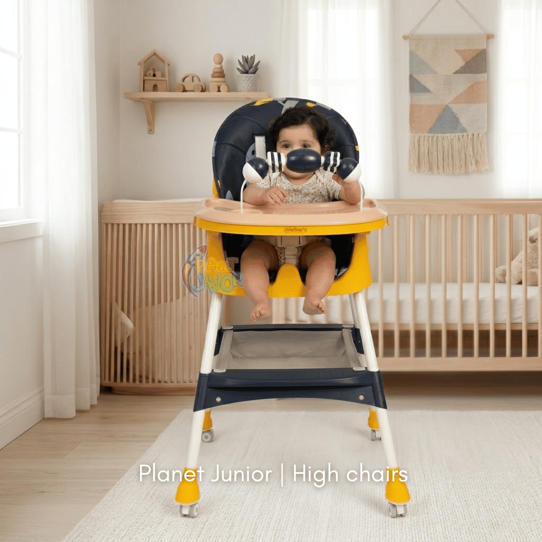 MotherCare Baby Feeding High Chair with Toy Bar - Blue & Yellow
