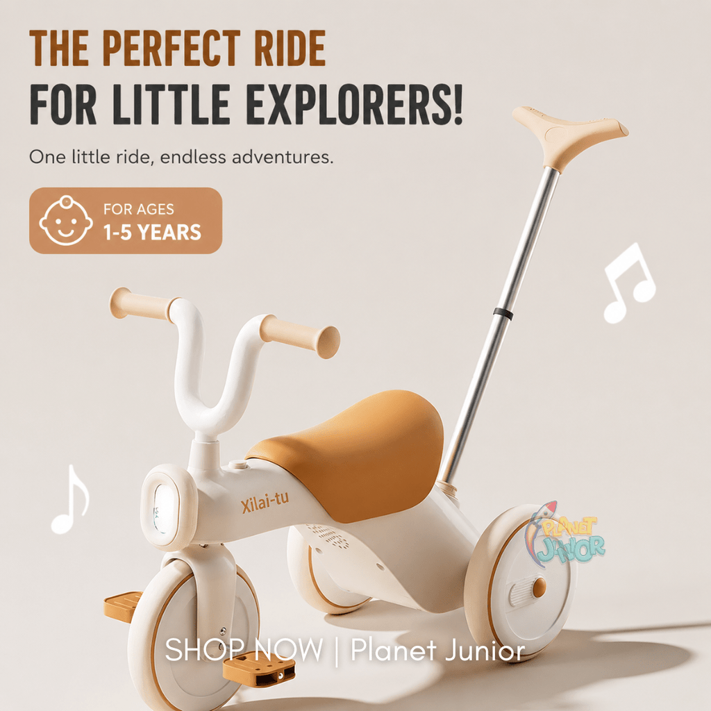 Kids Push Handle Tricycle with Lights & Music