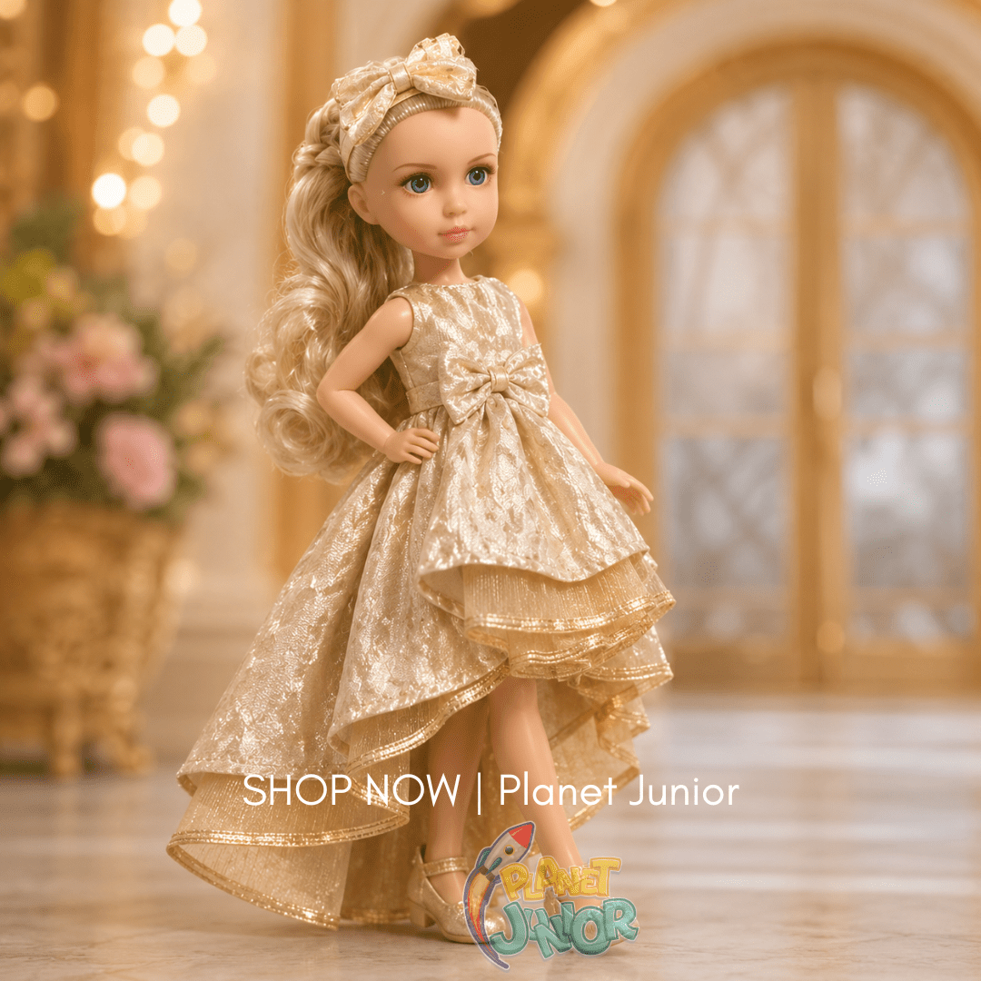 Elegant Fashion Doll with Golden Party Dress & Matching Headband