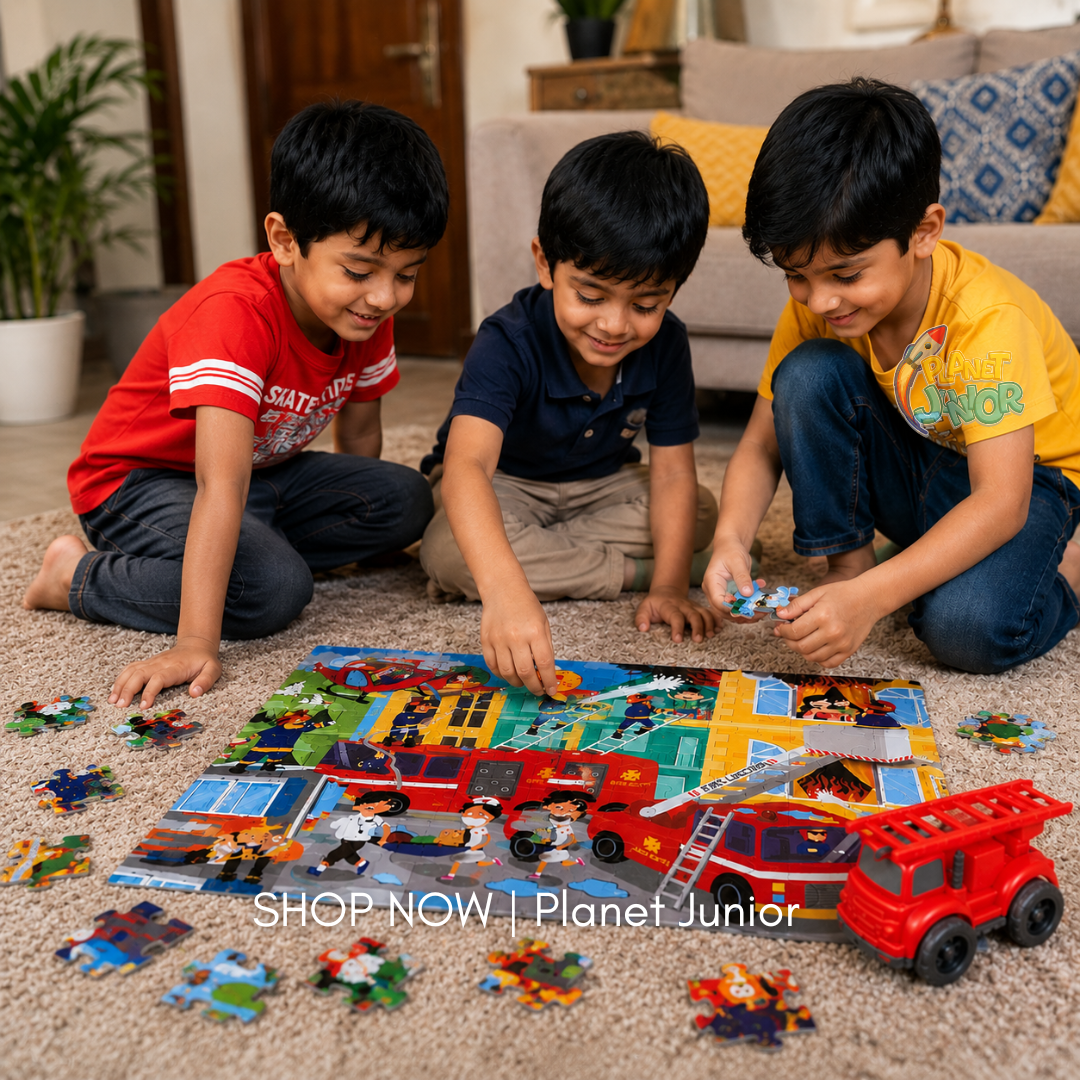 48-Piece Rescue Theme Wooden Puzzle Activity Set with Inertia Vehicle & Color Pens