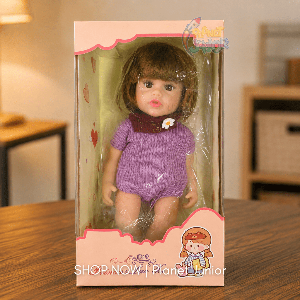 Realistic Fashion Baby Doll with Knitted Romper & Flower Detail