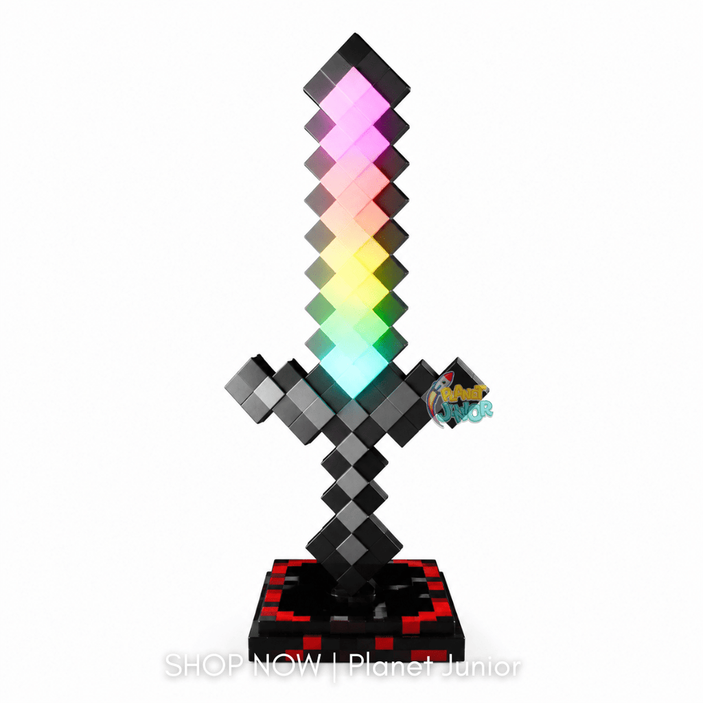 Minecraft-Inspired RGB Light-Up Pixel Sword with Display Stand – Rechargeable