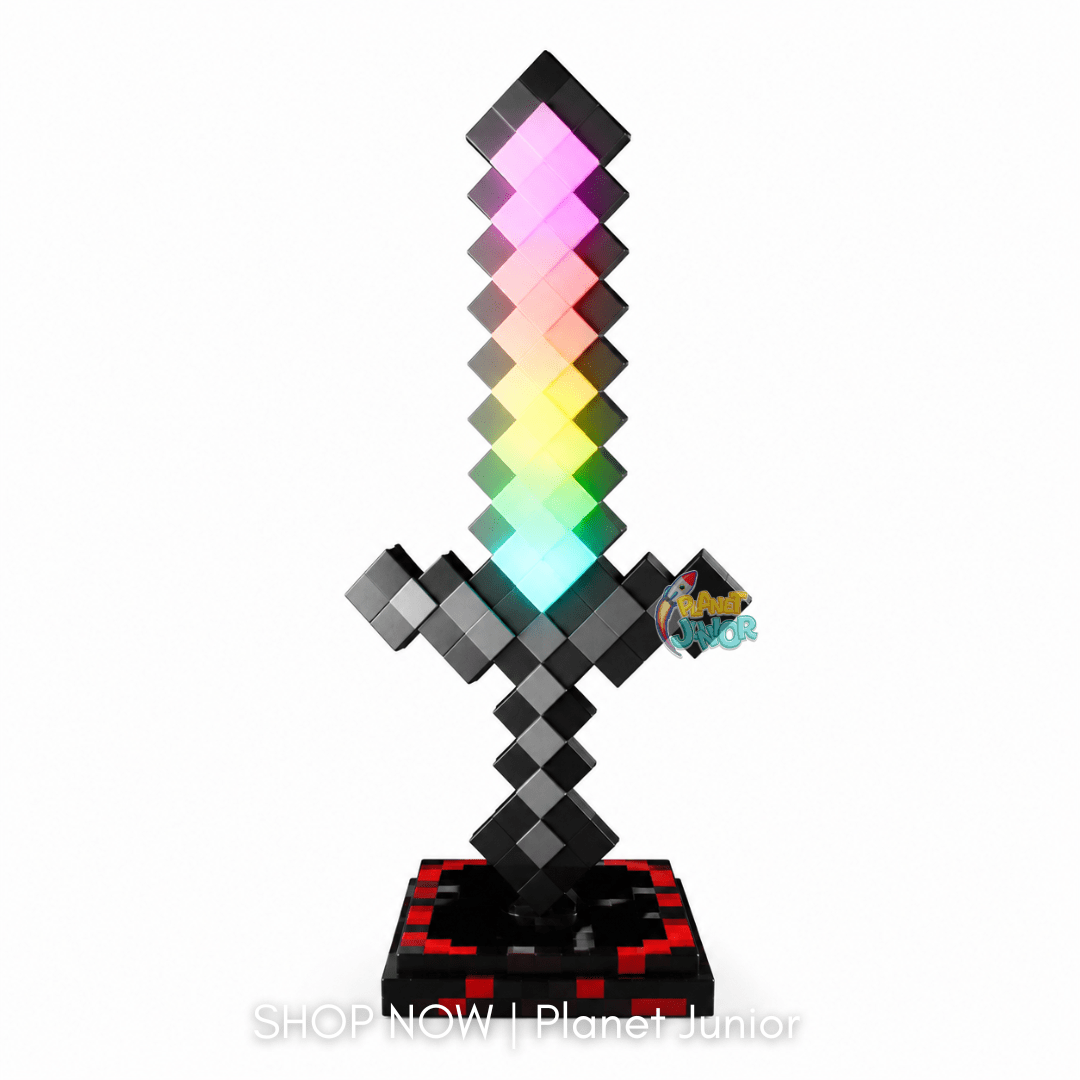 Minecraft-Inspired RGB Light-Up Pixel Sword with Display Stand – Rechargeable