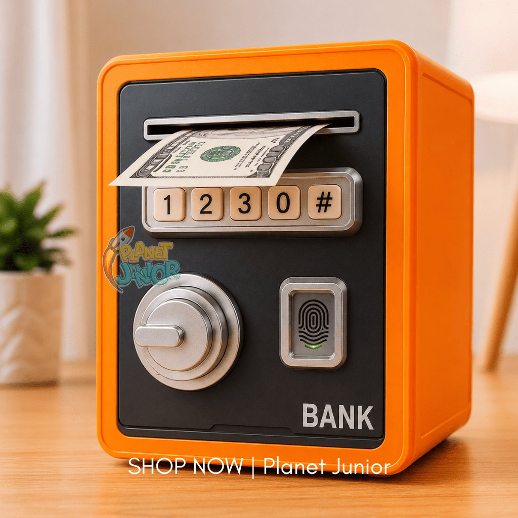 Password Safe ATM Key Styled Money Bank for Kids with Fingerprint Unlock