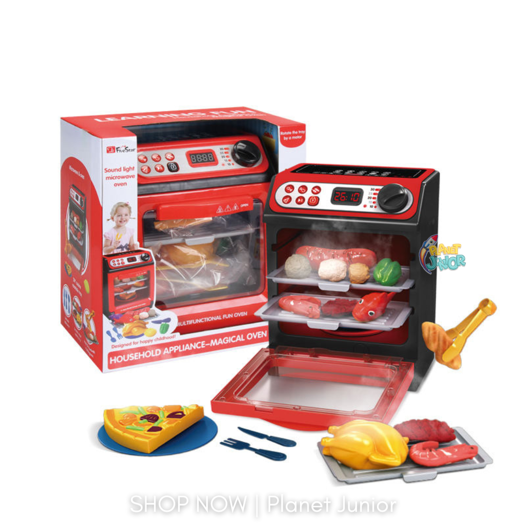 Kids Multifunctional Pretend Play Oven Set with Lights & Rotating Grill